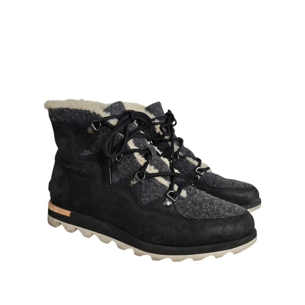Sorel Kinetic Short Lace Black Waterproof Winter Boots NL2757-011 Womens 9.5